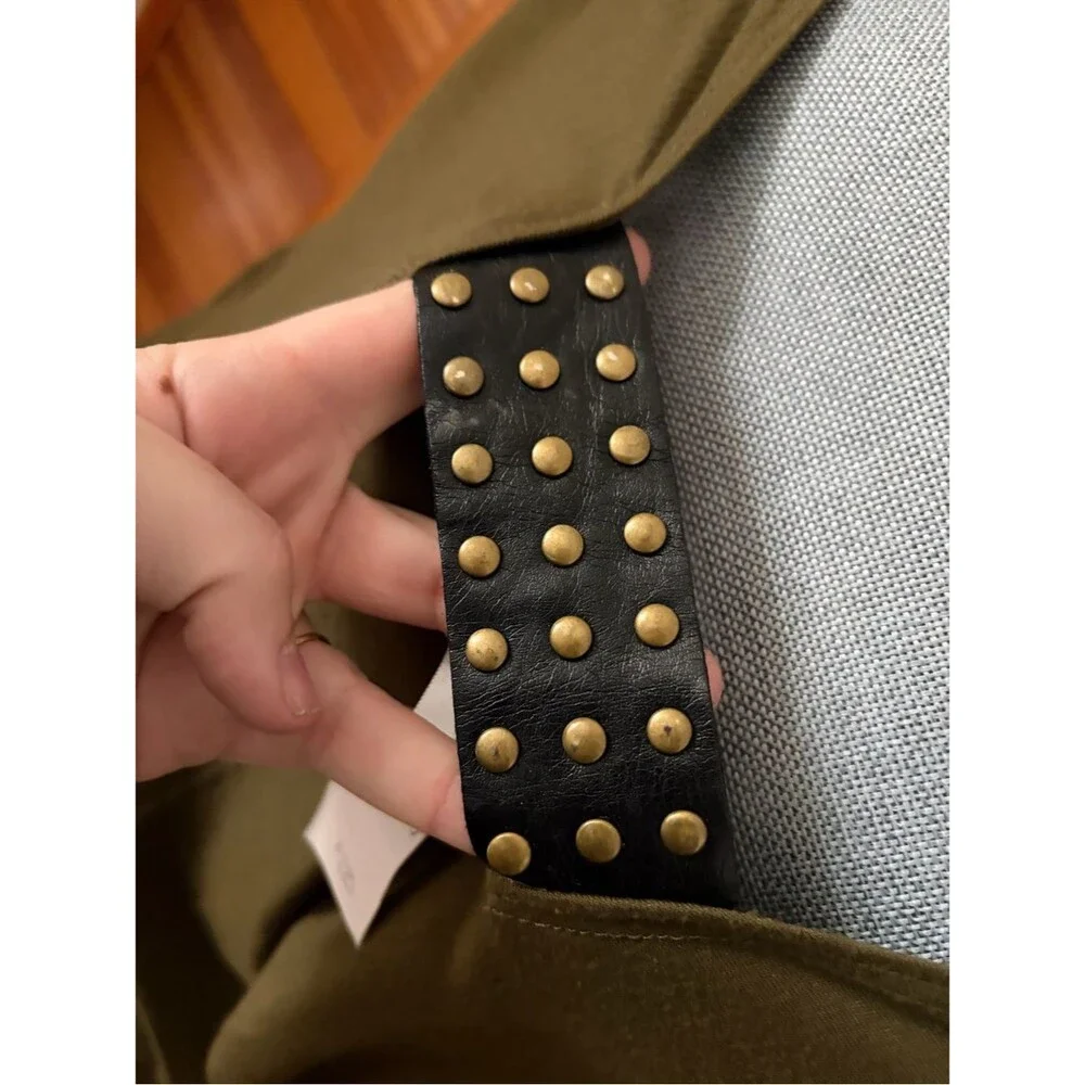 Y2K Olive Green Square Neck Leather Grommet Strap Party Club Dress